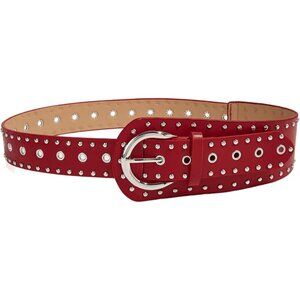 Women's Studded Y2k Belts Punk PU Leather Vintage Western Cowgirl Belts Red